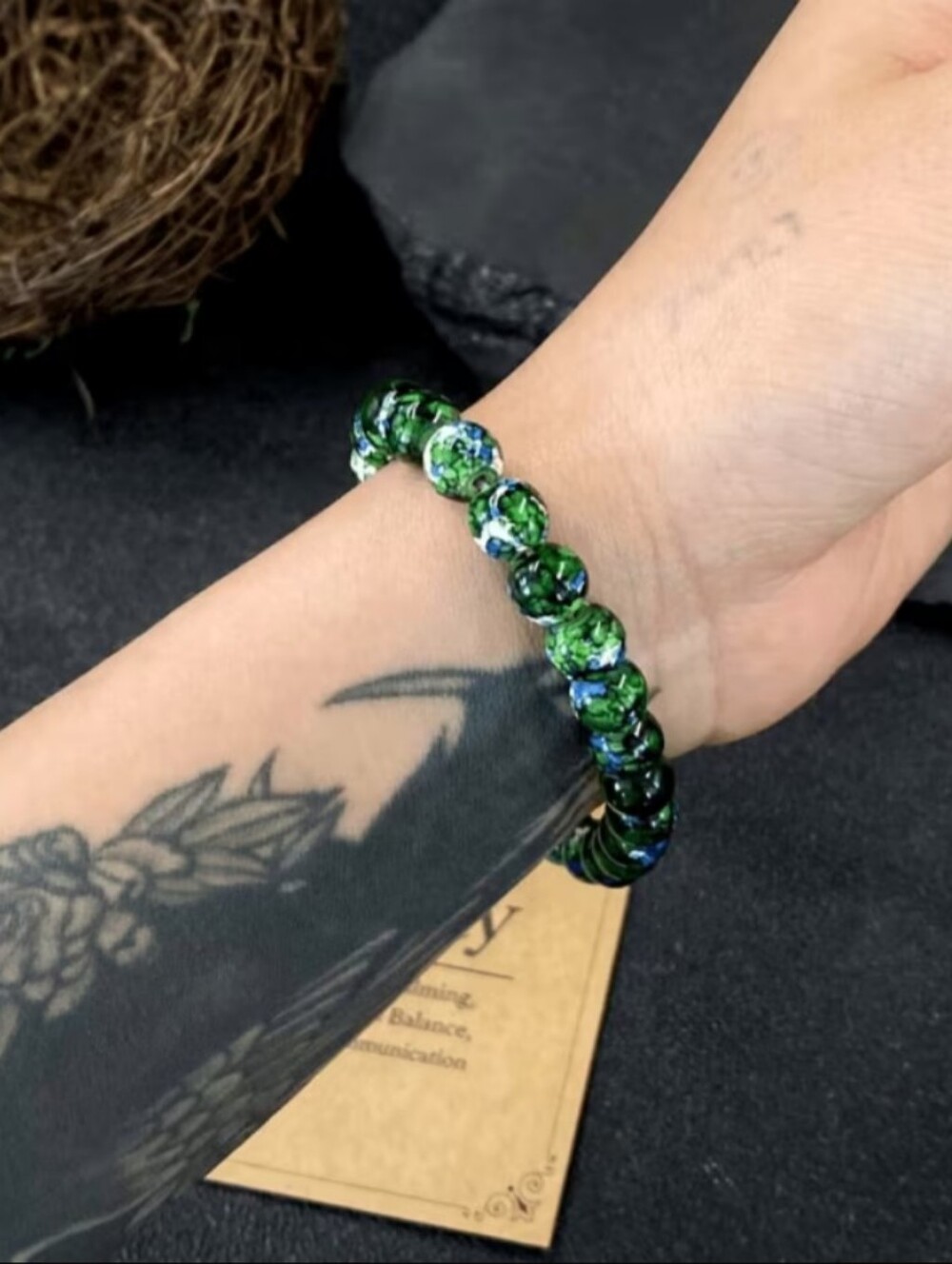 Green and Blue Glass Bead Stretch Bracelet for Women